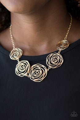 Paparazzi Rosy Rosette - Gold - Rosebud - Necklace and matching Earrings - $5 Jewelry With Ashley Swint