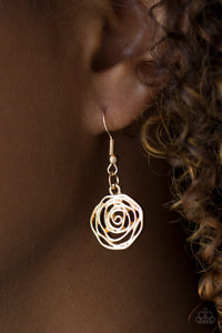 Paparazzi Rosy Rosette - Gold - Rosebud - Necklace and matching Earrings - $5 Jewelry With Ashley Swint