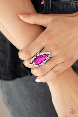 Paparazzi Sparkle Smitten - Pink - Iridescent Rhinestones - Teardrop Ring - $5 Jewelry with Ashley Swint