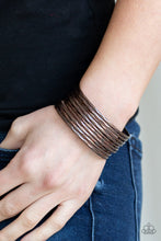 Load image into Gallery viewer, Paparazzi Stacked Shimmer - Copper - Diamond Cut Shimmer - Antiqued Copper - Bangle Like Cuff Bracelet - $5 Jewelry With Ashley Swint
