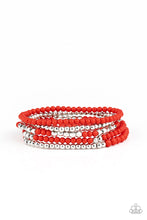 Load image into Gallery viewer, Paparazzi Stacked Showcase - Red - Silver Beads - Set of 5 Stretchy Bracelets - $5 Jewelry with Ashley Swint