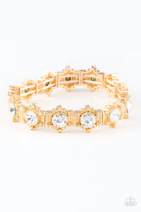 Paparazzi Strut Your Stuff - Gold - White Rhinestones - Stretchy Bracelet - $5 Jewelry with Ashley Swint