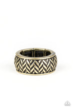 Load image into Gallery viewer, Paparazzi Survival Skills - Brass - Antiqued Finish - Embossed Thick Brass Band - Men's Collection - Ring - $5 Jewelry With Ashley Swint
