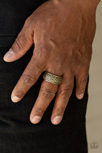 Load image into Gallery viewer, Paparazzi Survival Skills - Brass - Antiqued Finish - Embossed Thick Brass Band - Men's Collection - Ring - $5 Jewelry With Ashley Swint