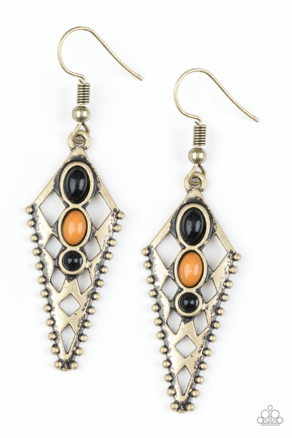 Paparazzi Terra Territory - Brass - Meerkat Beads - Ornate Triangular Tribal Earrings - $5 Jewelry With Ashley Swint