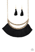 Load image into Gallery viewer, Paparazzi The MANE Event - Gold - Black Thread / Fringe - Half-Moon Frame Necklace and matching Earrings - $5 Jewelry With Ashley Swint