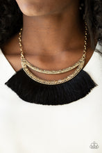 Load image into Gallery viewer, Paparazzi The MANE Event - Gold - Black Thread / Fringe - Half-Moon Frame Necklace and matching Earrings - $5 Jewelry With Ashley Swint