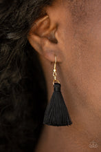 Load image into Gallery viewer, Paparazzi The MANE Event - Gold - Black Thread / Fringe - Half-Moon Frame Necklace and matching Earrings - $5 Jewelry With Ashley Swint