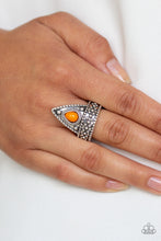 Load image into Gallery viewer, Paparazzi Tropical Escapade - Orange Bead - Silver Triangular Frame - Dainty Band Ring - $5 Jewelry With Ashley Swint