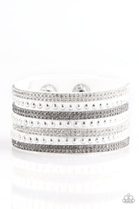 Paparazzi Victory Shine - White - Rhinestones - Wrap / Snap Bracelet - $5 Jewelry With Ashley Swint