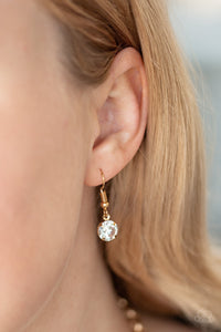 Paparazzi Wall Street Winner - Gold - White Rhinestones - Necklace & Earrings - $5 Jewelry with Ashley Swint