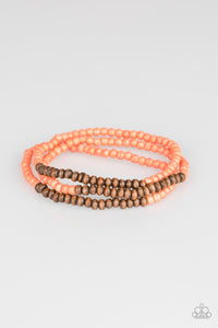 Paparazzi Woodland Wanderer - Orange Stones - Wooden set of 3 Bracelets - $5 Jewelry With Ashley Swint