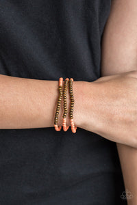 Paparazzi Woodland Wanderer - Orange Stones - Wooden set of 3 Bracelets - $5 Jewelry With Ashley Swint