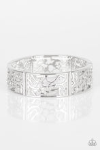 Load image into Gallery viewer, Paparazzi Yours and VINE - White - Shimmery Silver Stretchy Band Frames - Bracelet - $5 Jewelry with Ashley Swint