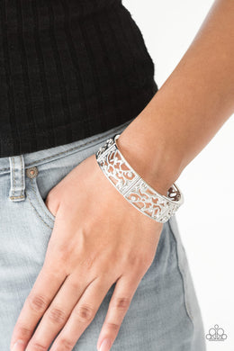 Paparazzi Yours and VINE - White - Shimmery Silver Stretchy Band Frames - Bracelet - $5 Jewelry with Ashley Swint