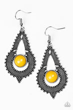 Load image into Gallery viewer, Paparazzi Zoomin Zumba - Yellow Bead - Rope Texture Silver Earrings - $5 Jewelry With Ashley Swint