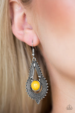 Paparazzi Zoomin Zumba - Yellow Bead - Rope Texture Silver Earrings - $5 Jewelry With Ashley Swint