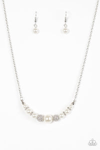 Paparazzi Absolutely Brilliant - White - Pearly Beads - Rhinestones - Necklace & Earrings - $5 Jewelry With Ashley Swint
