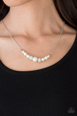 Paparazzi Absolutely Brilliant - White - Pearly Beads - Rhinestones - Necklace & Earrings - $5 Jewelry With Ashley Swint