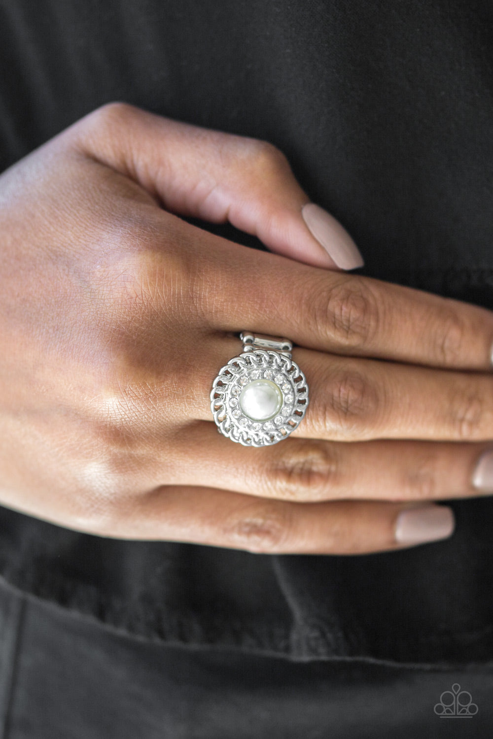Paparazzi Big City Attitude - White Pearl - Rhinestone Ring - $5 Jewelry With Ashley Swint