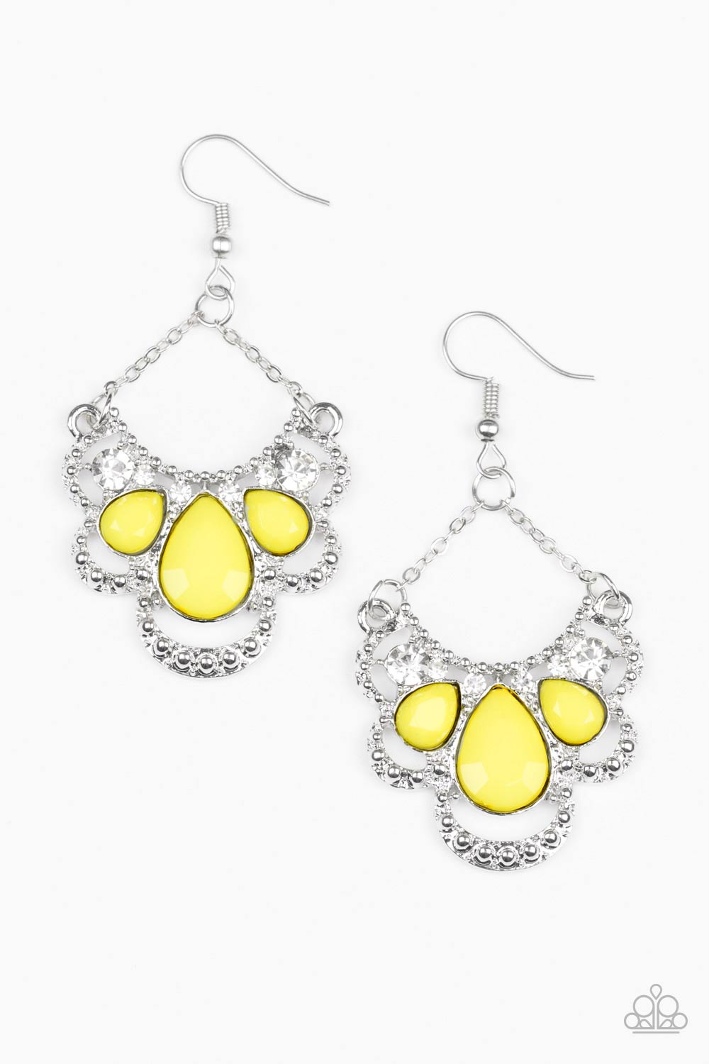 Paparazzi Caribbean Royalty - Yellow - Rhinestones Earrings - $5 Jewelry With Ashley Swint