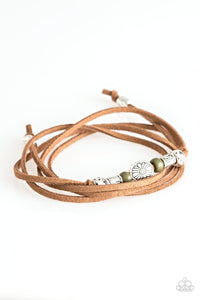 Paparazzi Clear A Path - Green Beads - Brown Suede Cording - Urban Bracelet - $5 Jewelry With Ashley Swint
