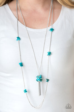 Paparazzi Cliff Cache - Blue stone - Silver Necklace and matching Earrings - $5 Jewelry With Ashley Swint