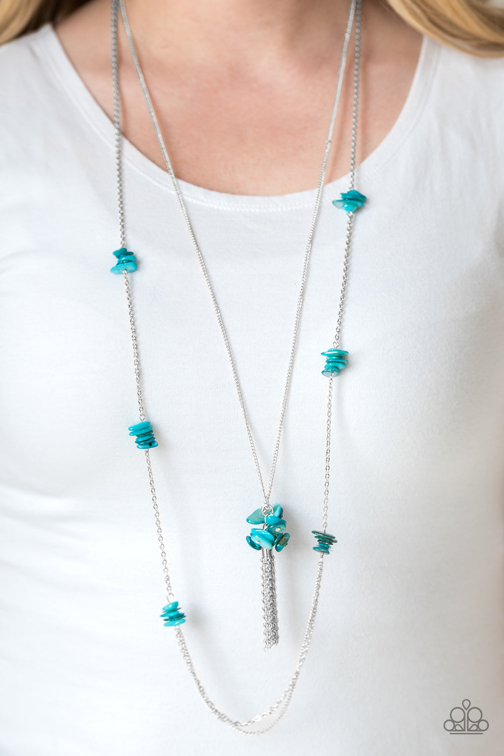 Paparazzi Cliff Cache - Blue stone - Silver Necklace and matching Earrings - $5 Jewelry With Ashley Swint