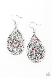 Paparazzi Dinner Party Posh - Pink Rhinestone - Earrings - $5 Jewelry With Ashley Swint
