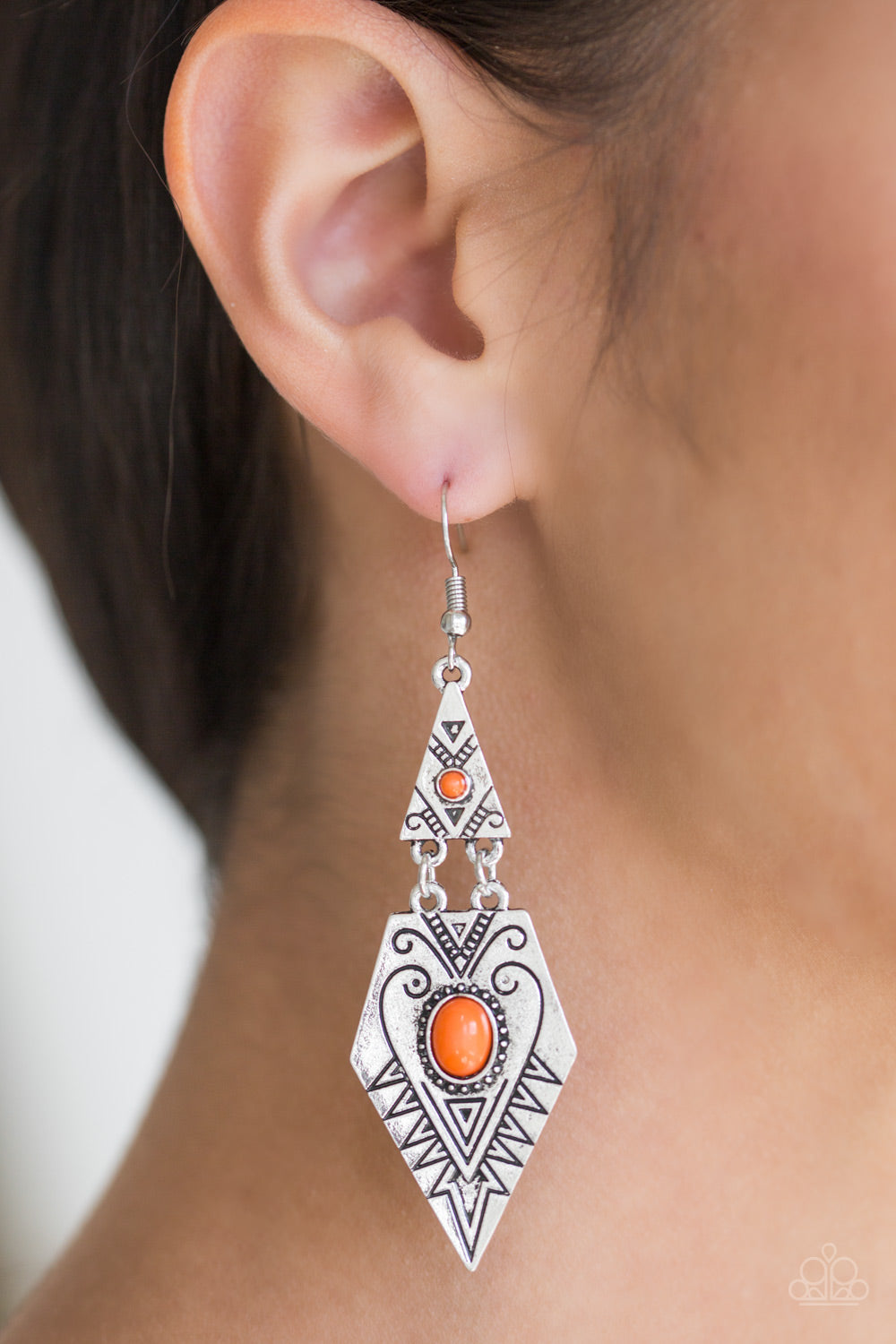 Paparazzi Drifting Dunes - Orange - Tribal Inspired Silver Earrings - $5 Jewelry With Ashley Swint