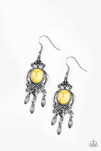 Paparazzi Enchantingly Environmentalist - Yellow Stone - Silver Earrings - $5 Jewelry With Ashley Swint