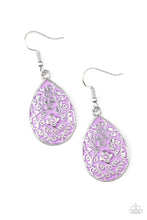 Load image into Gallery viewer, Paparazzi Flirty Flower Girl - Purple - Floral Filigree Silver Teardrop - Earrings - $5 Jewelry With Ashley Swint