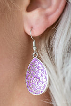 Load image into Gallery viewer, Paparazzi Flirty Flower Girl - Purple - Floral Filigree Silver Teardrop - Earrings - $5 Jewelry With Ashley Swint