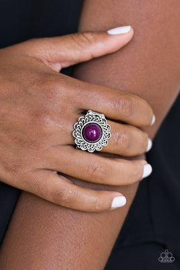 Paparazzi Garden Stroll - Purple Bead - Silver Floral Frame Swirling Detail - Ring - $5 Jewelry With Ashley Swint