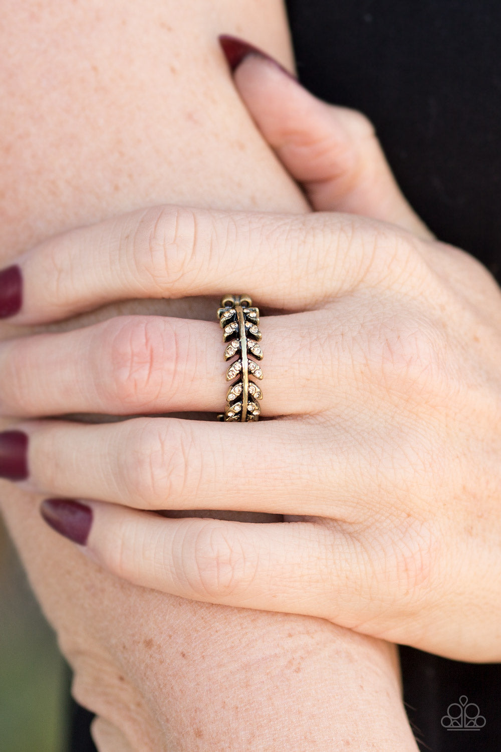 Paparazzi Harvest Haven - Brass - Topaz Rhinestones - Leafy Brass Ring - $5 Jewelry With Ashley Swint