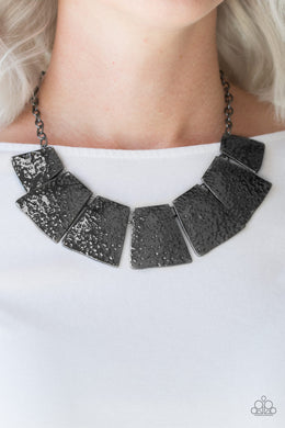 Paparazzi Here Comes The Huntress - Black - Hammered Gunmetal - Necklace & Earrings - $5 Jewelry With Ashley Swint