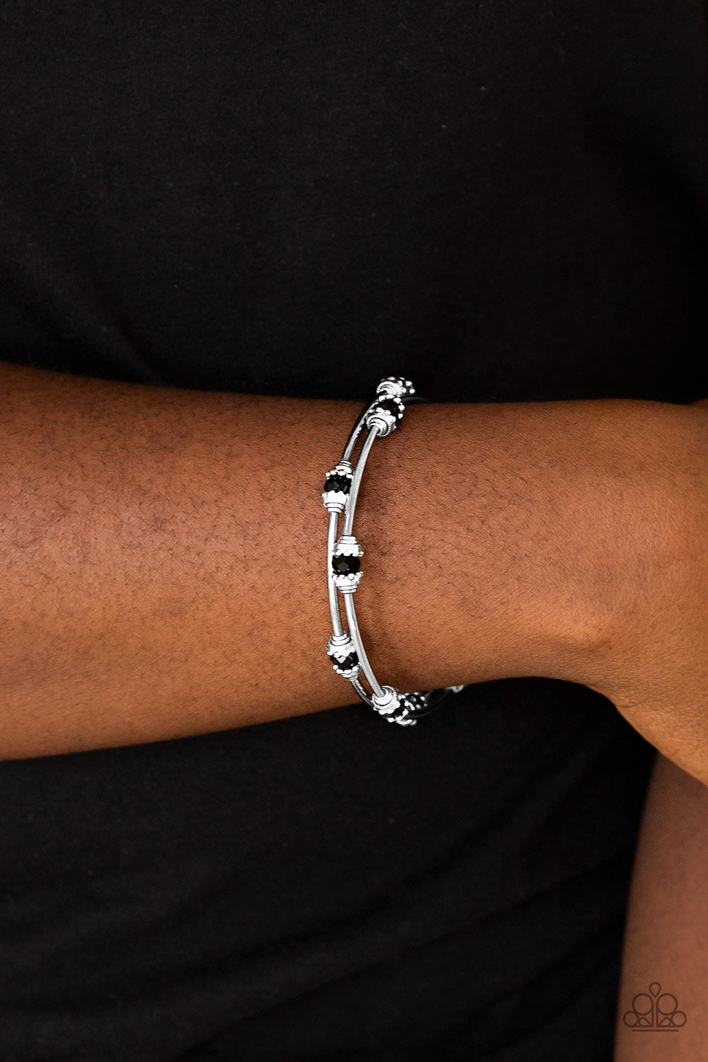 Paparazzi Into Infinity - Black - Crystal like Beads - Coiled Wire Infinity Wrap - Bracelet - $5 Jewelry With Ashley Swint