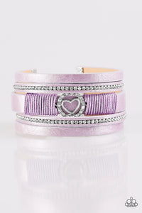 Paparazzi It Takes Heart - Purple Leather - White Rhinestones - Bracelet - $5 Jewelry With Ashley Swint