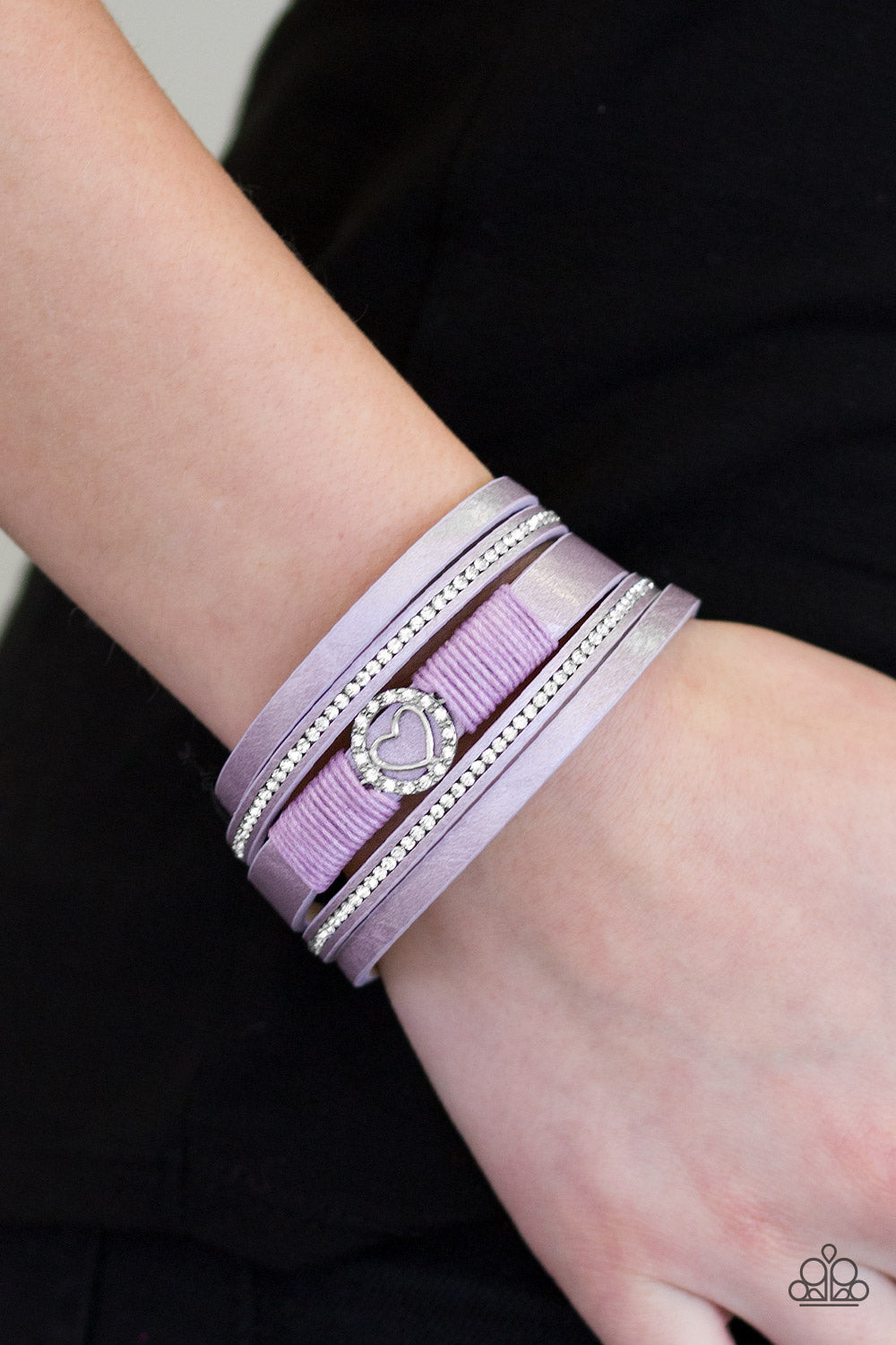Paparazzi It Takes Heart - Purple Leather - White Rhinestones - Bracelet - $5 Jewelry With Ashley Swint
