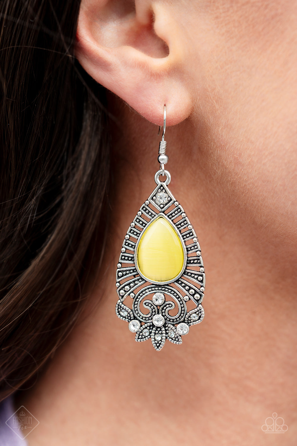 Paparazzi Majestically Malibu - Yellow Moonstone - Earrings - Fashion Fix / Trend Blend April 2019 - $5 Jewelry With Ashley Swint