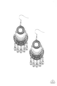 Paparazzi Mantra to Mantra - White - Silver Crescent - Fringe Earrings - $5 Jewelry with Ashley Swint