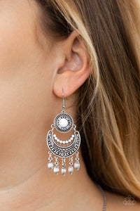 Paparazzi Mantra to Mantra - White - Silver Crescent - Fringe Earrings - $5 Jewelry with Ashley Swint