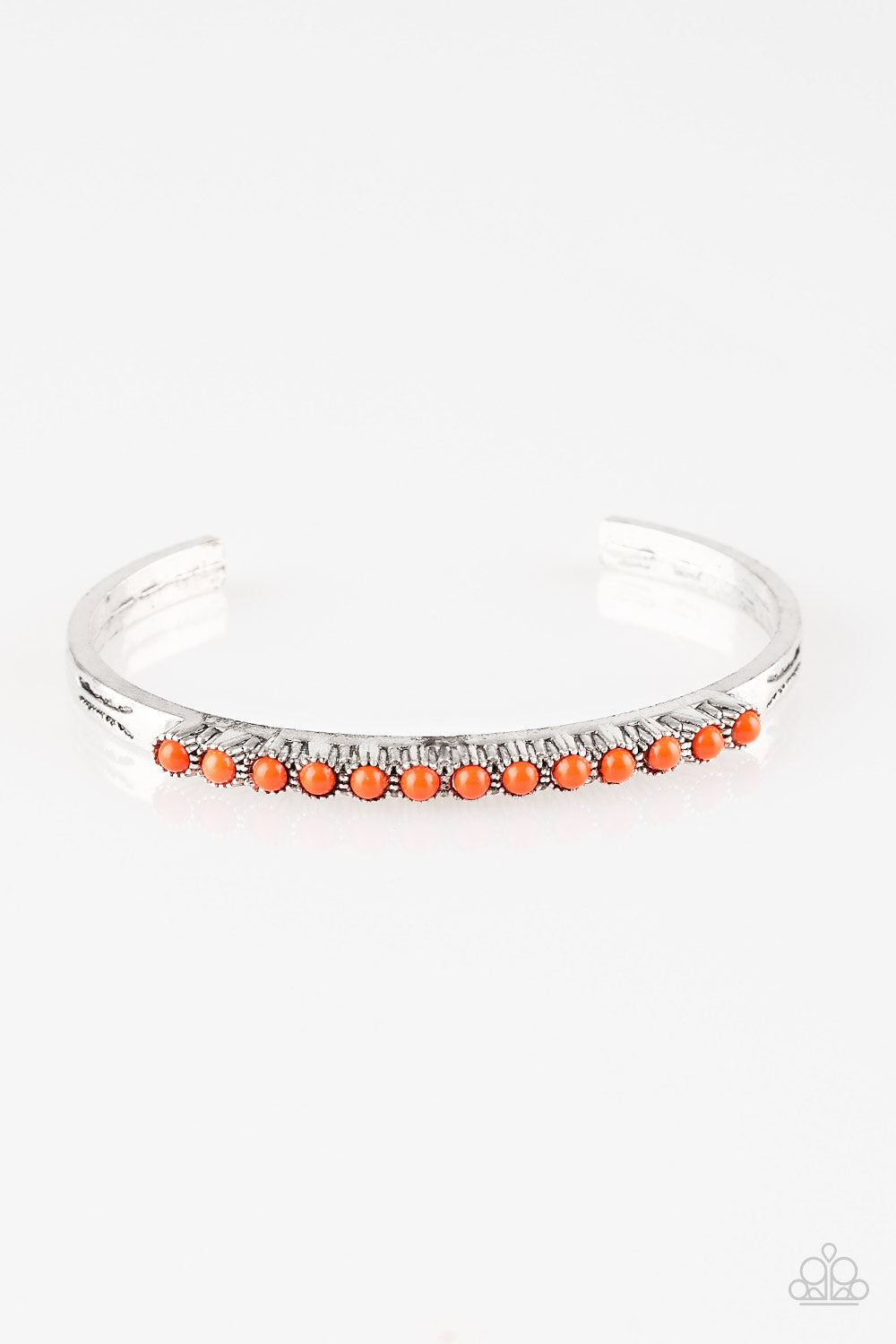 Paparazzi New Age Traveler - Orange Beads - Silver Cuff Bracelet - $5 Jewelry With Ashley Swint
