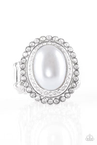 Paparazzi Opulently Olympian - Silver Pearl - Rhinestone Ring - $5 Jewelry With Ashley Swint