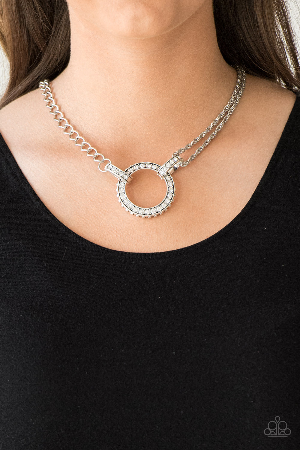 Paparazzi Razzle Dazzle - White Rhinestones - Silver Necklace and matching Earrings - ENCORE EXCLUSIVE 2020 - $5 Jewelry with Ashley Swint