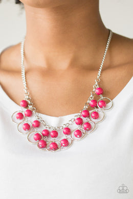 Paparazzi Really Rococo - Pink Beads  - Silver Chain Necklace and matching Earrings - $5 Jewelry With Ashley Swint