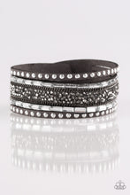 Load image into Gallery viewer, Paparazzi Rhinestone Rocker - Silver - Hematite Rhinestones Wrap Snap Bracelet - $5 Jewelry With Ashley Swint