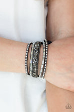 Load image into Gallery viewer, Paparazzi Rhinestone Rocker - Silver - Hematite Rhinestones Wrap Snap Bracelet - $5 Jewelry With Ashley Swint
