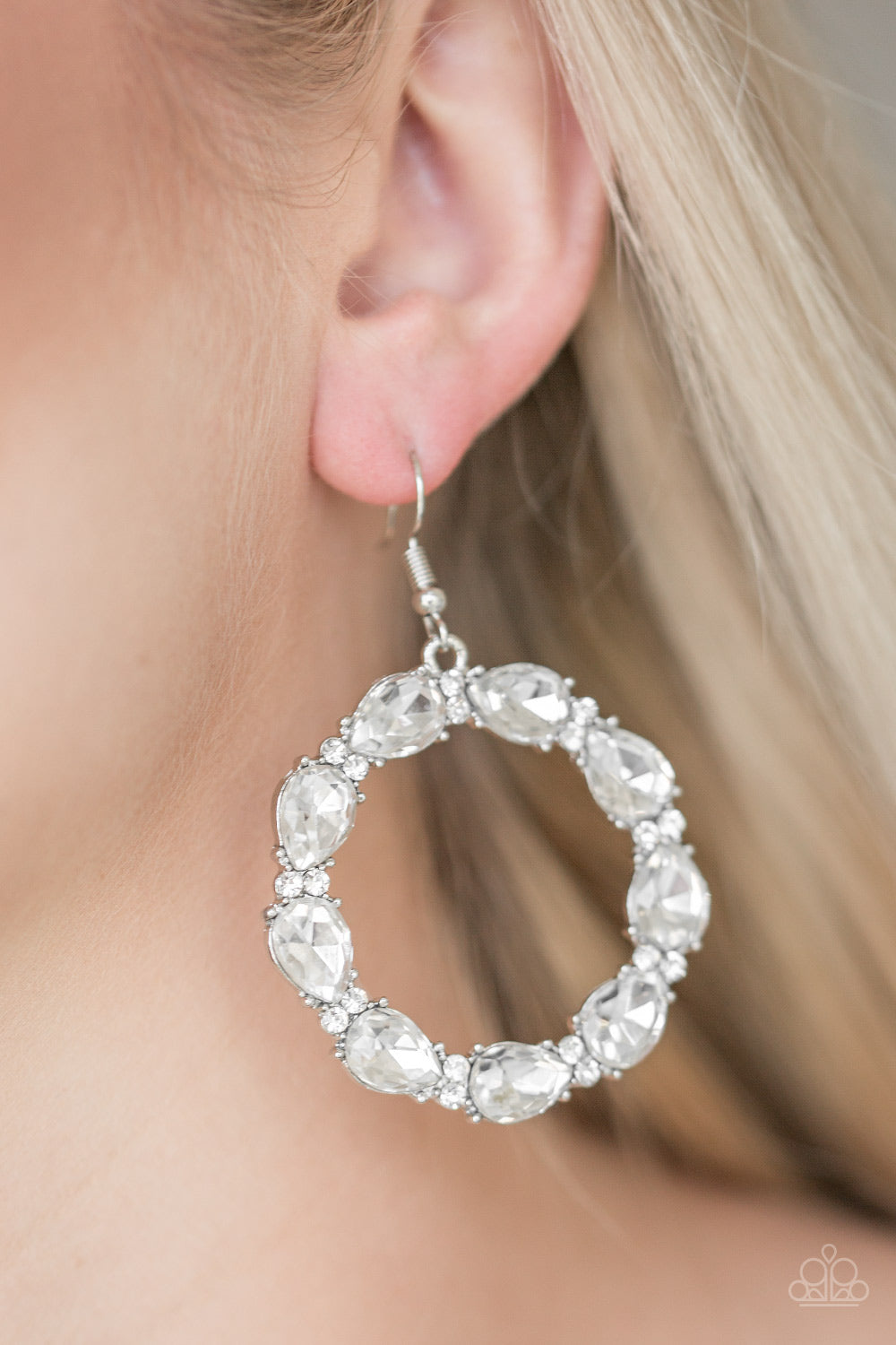 Paparazzi Accessories - Ring Around The Rhinestones - White - Teardrop Gems - Earrings - $5 Jewelry With Ashley Swint