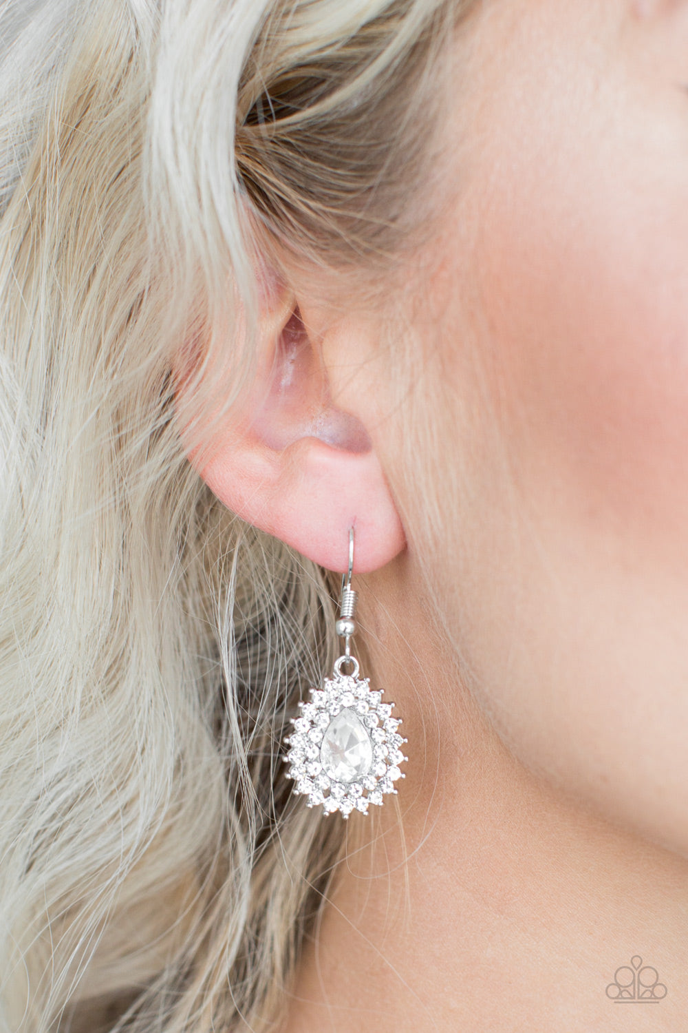 Paparazzi Star-Crossed Starlet - White Rhinestones - Silver Earrings - $5 Jewelry with Ashley Swint